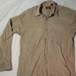 plaid flannel shirt cream black and white stripes mens small
